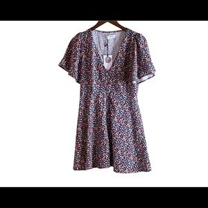 Charlie Holiday Floral Fit and Flare V Neck Dress Lightweight Flutter Sleeve